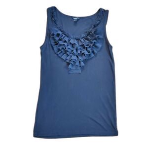 Ann Taylor Womens Sz M Black Top Sleeveless Top Ruffles Neckline